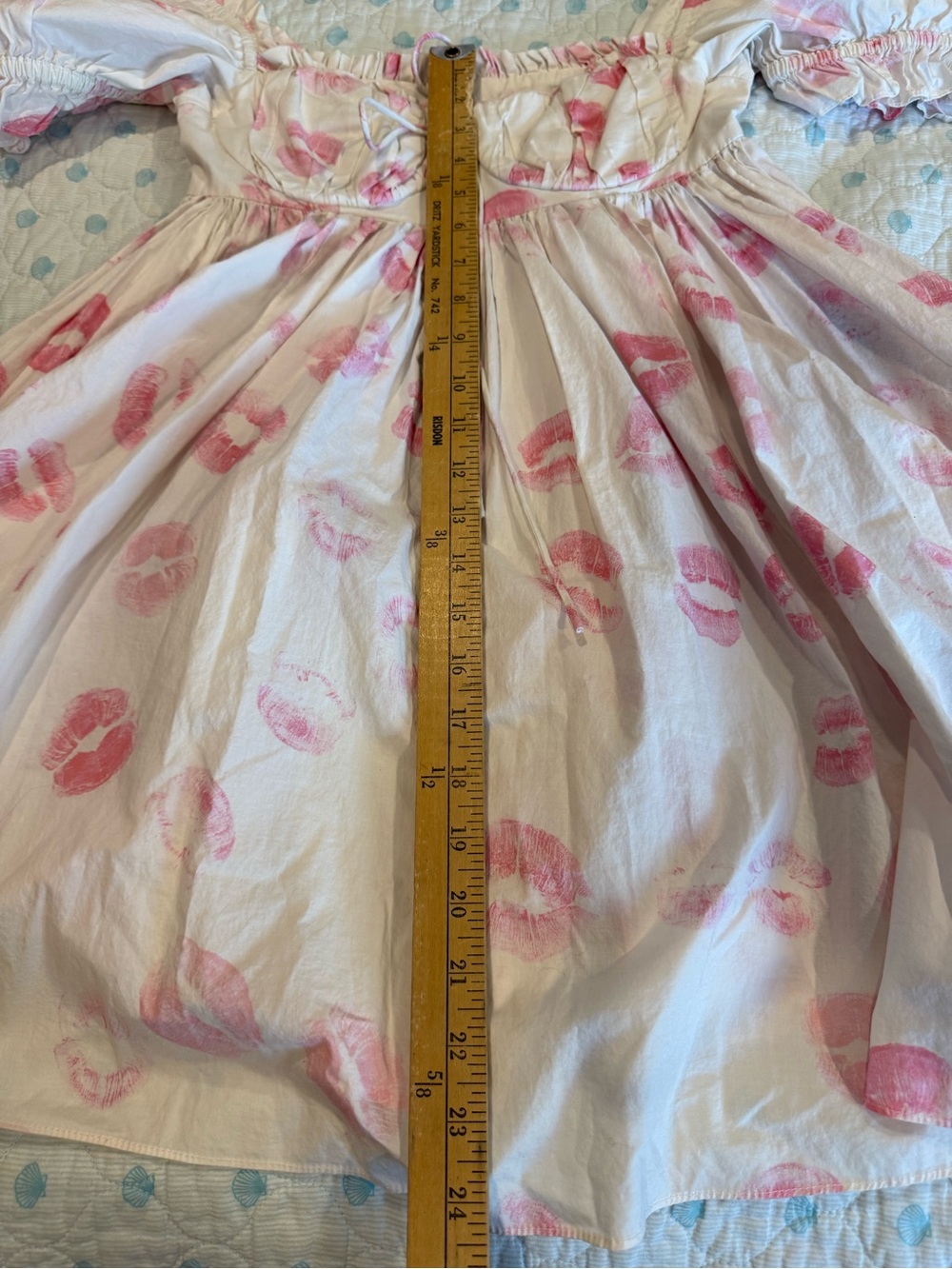 Selkie Kiss Print Puff Sleeve Babydoll Mini Dress XS Coquette Cottagecore - Picture 7 of 9